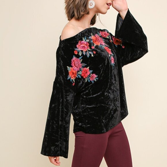 UMGEE VELVET LADIES OFF THE SHOULDER SHIRT - Picture 3 of 6